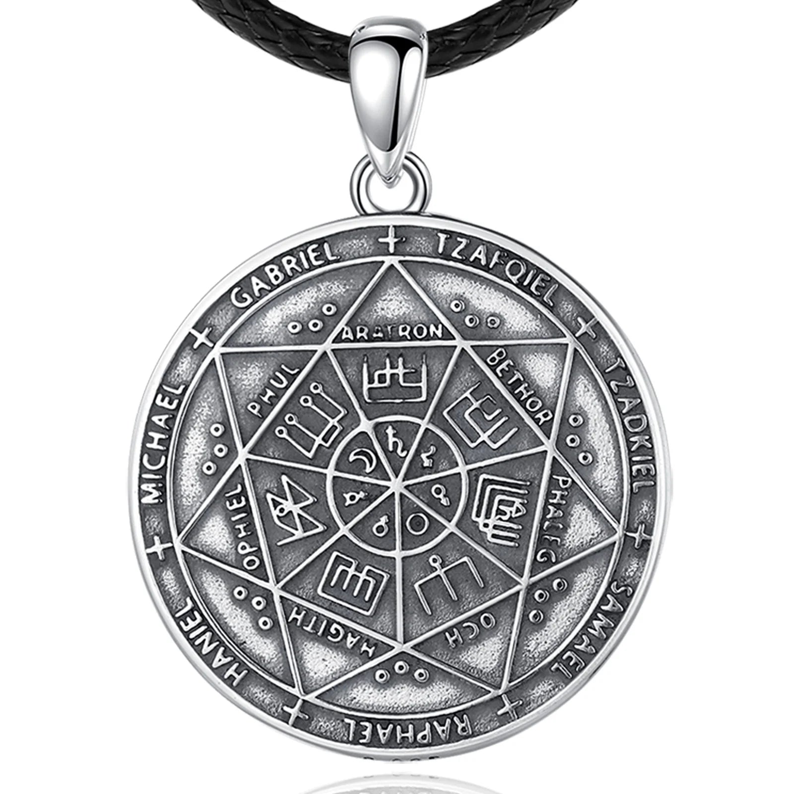 Men's 925 Sterling Silver Vintage Necklace Religious Jewelry with Seal of Seven Archangels for Engagement Wedding or Party