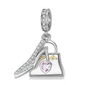 Heart Hand Satchel & High Heels Pendant 925 Sterling Silver Bead with CZ for Women Fine Charm Beads Jewelry Bracelet Wholesale