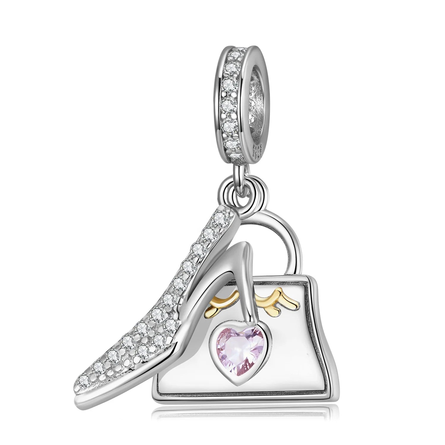 Heart Hand Satchel & High Heels Pendant 925 Sterling Silver Bead with CZ for Women Fine Charm Beads Jewelry Bracelet Wholesale