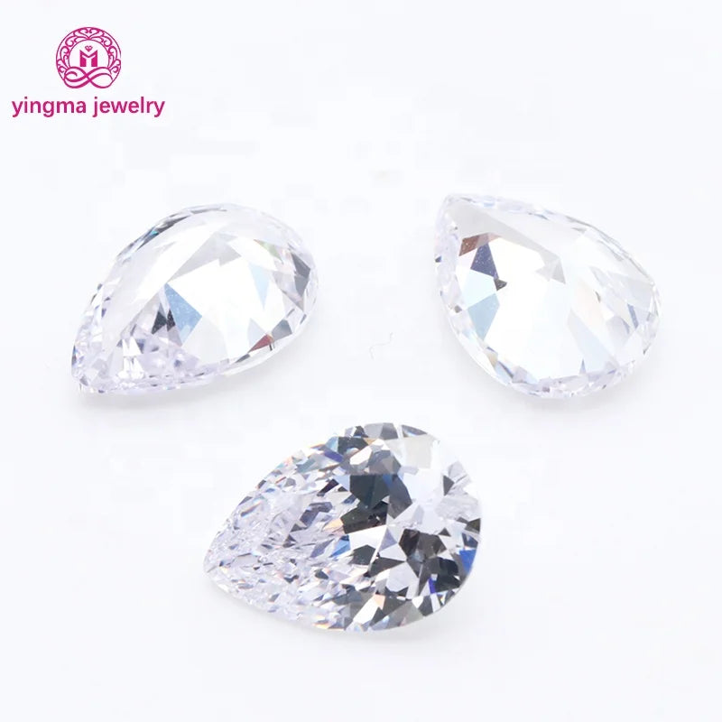 Wuzhou Yingma 3A Lab Created 2*3mm-13*18mm White Color Loose Cz Gemstones Pear Shape Cubic Zirconia for Jewelry Making
