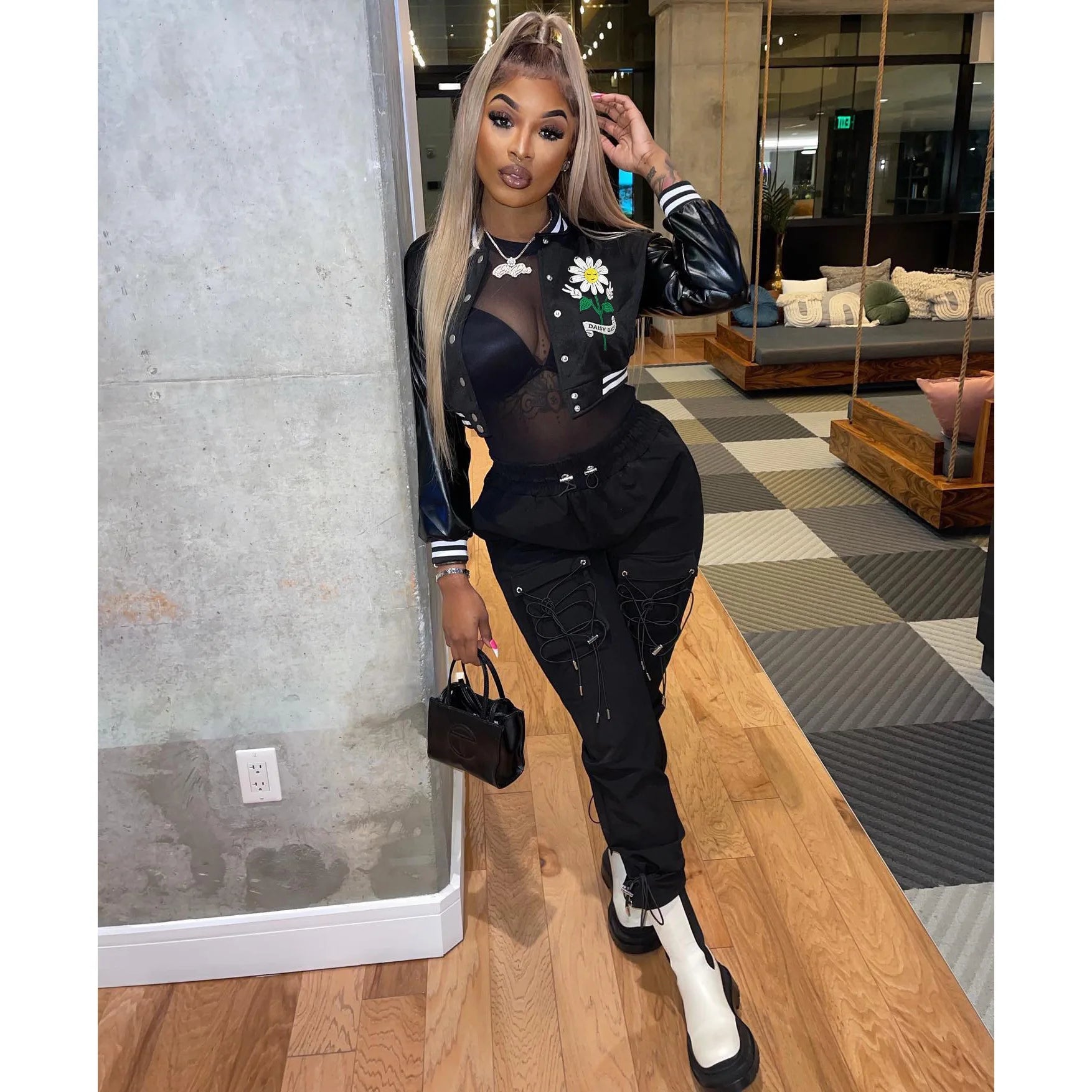 Fall Letter Embroidery Streetwear Short Baseball Women Casual Slim Vintage Cropped Jacket