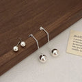 Vintage Style 925 Sterling Silver Glossy Double Round Ball Drop Earrings for Women Girls Gift