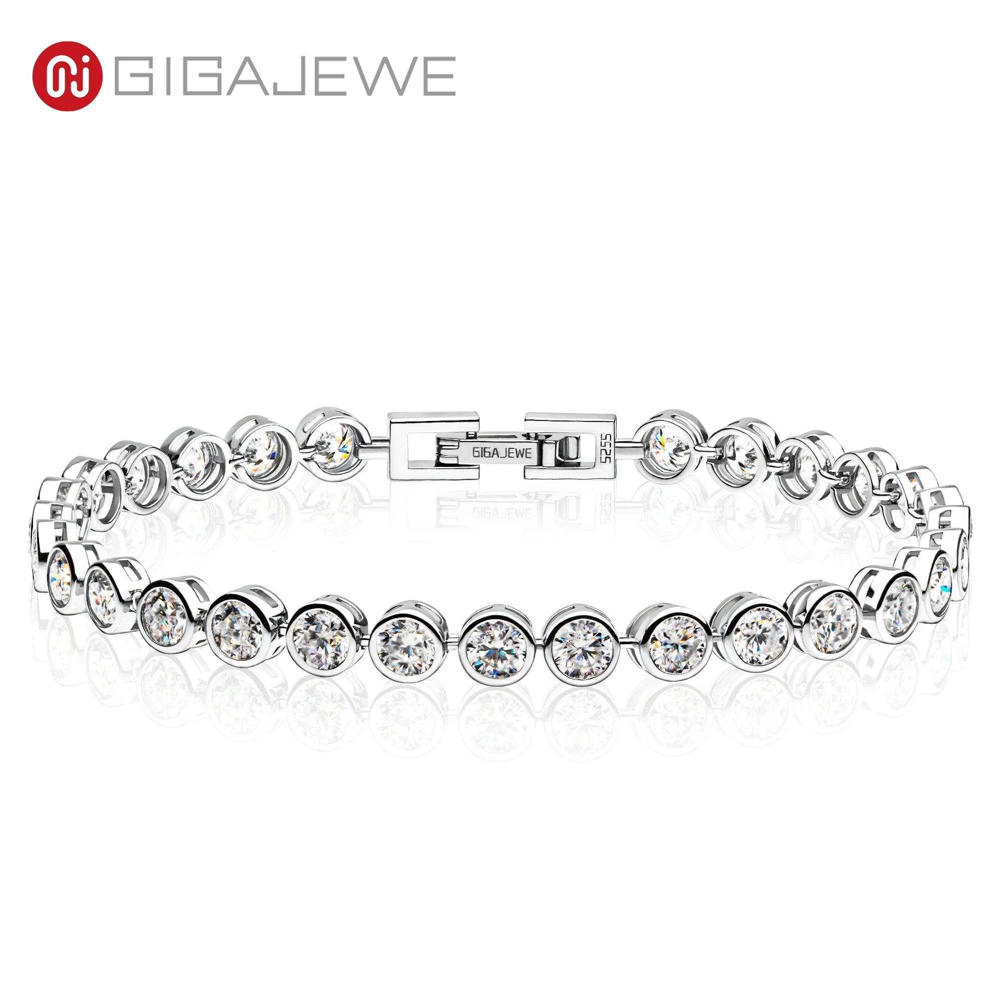 GIGAJEWE 4.0mmX34-31Pcs D Color Round Cut White Gold Plated 925 Silver Moissanite Tennis Bracelet
