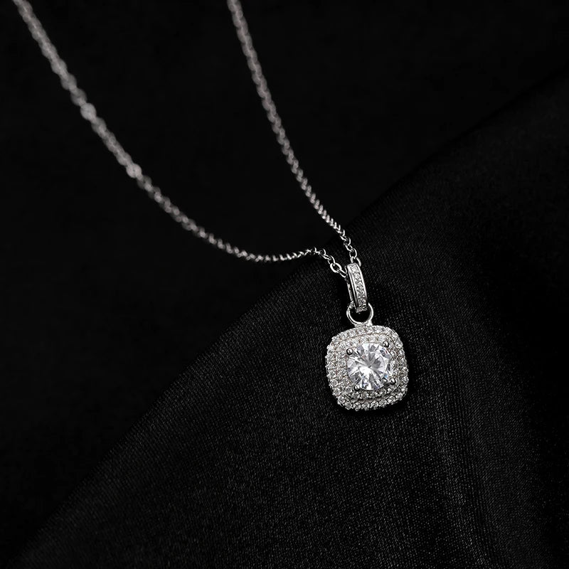 925 Sterling Silver Crushed Iced Out Bling Zircon square Pendant Necklace Gemstone for Wedding