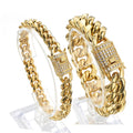 Mens Miami Cuban Link Chain 18K Gold 8/10/12/14/16/18mm Width Stainless Steel Curb Cz Diamond Chain Choker Bracelet