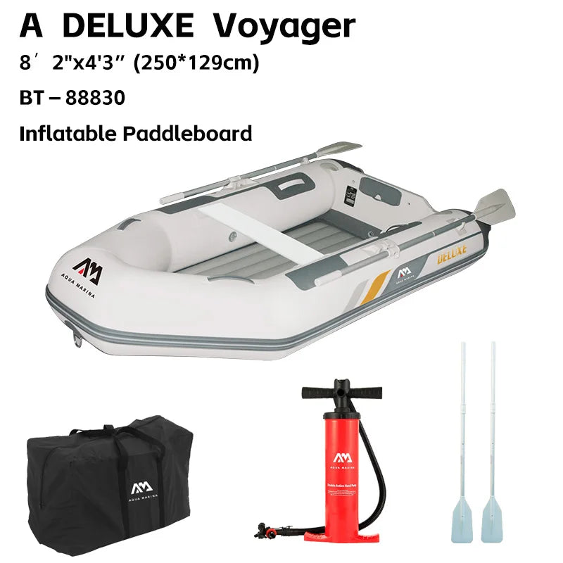 AQUA MARINA 250*129 cm Inflatable Canoe Kayak Boat Drifting 3-Person Capacity 3 KW Motor PVC Construction 4 Air Chambers Fishing