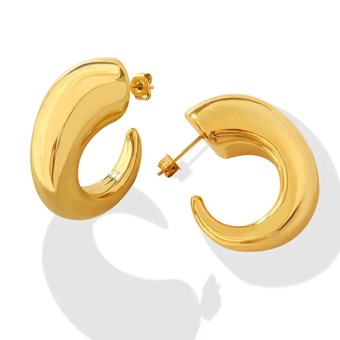 Personalized Simple Stainless Steel 18K Gold Irregular C Shaped Geometric Chunky C Circle Earrings Fashionable Hoop Earrings