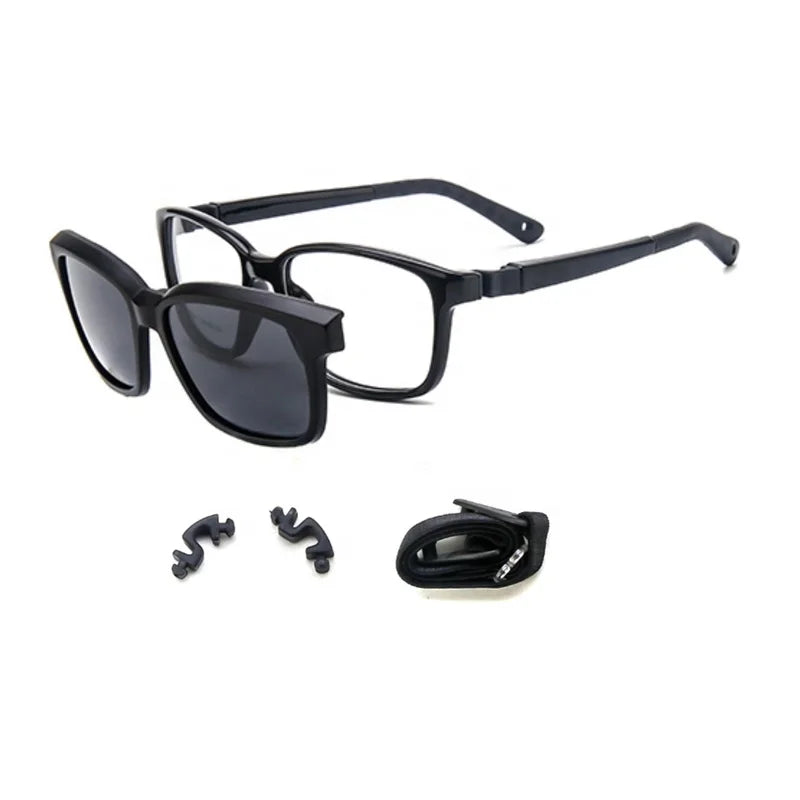 3612 Unisex Kids Sports Optical Blue TR90 Nano Combined Silicone Square Flexible Removable Hinges Polarized Lens Strap Clip for