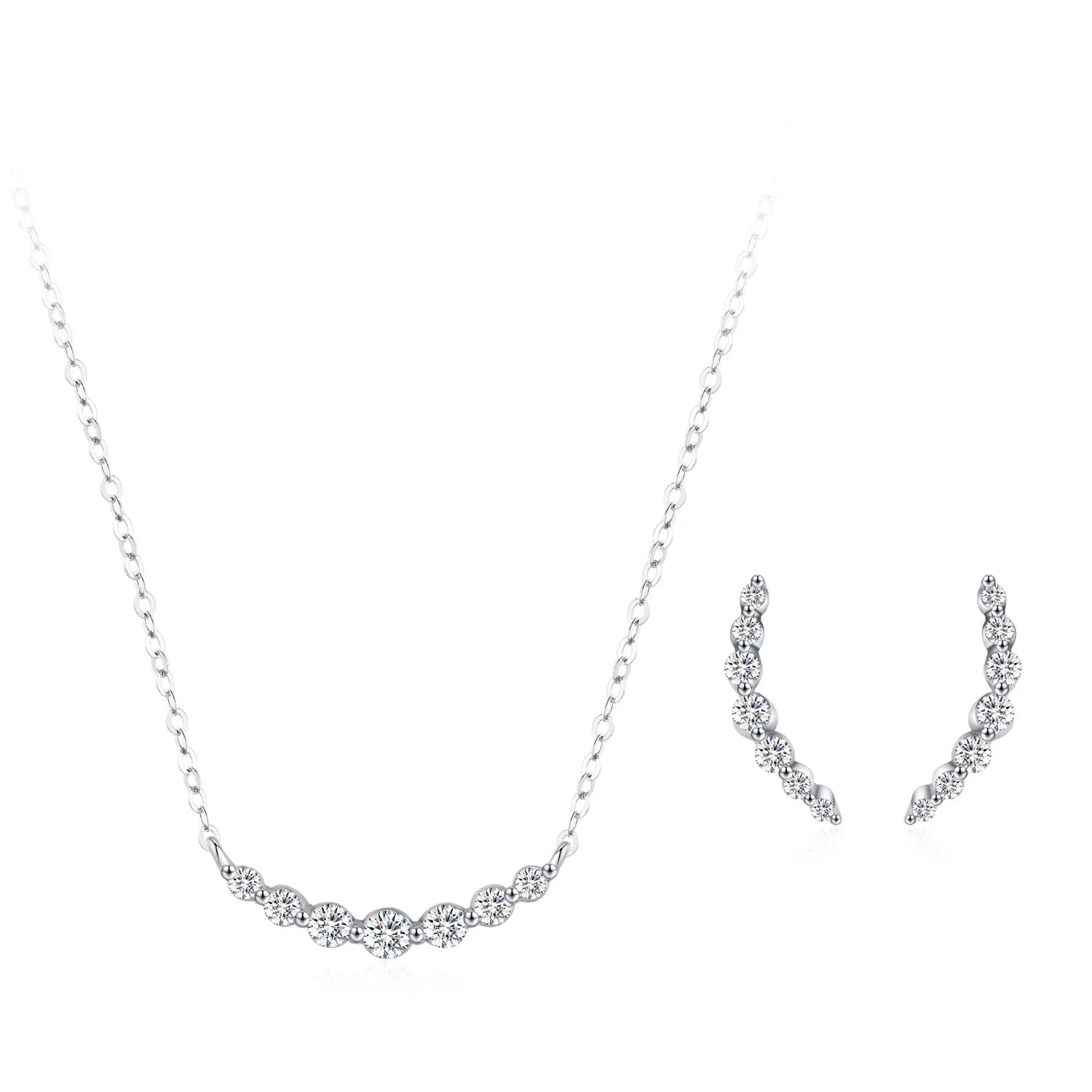 Fashion Minimalist Geometric Zirconia Jewelry Set 925 Sterling Silver Smile Line Necklace Earrings 2-piece Set for Women