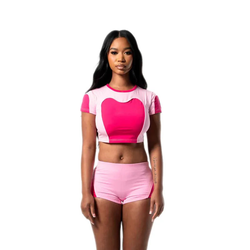 KY Colorblock Cropped Tshirt Coton Femme Tshirt Stretch Fit Mini Hot Shorts