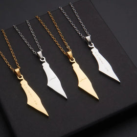 Fashion Glossy Gold Plated Palestine Map Necklace Stainless Steel Alphabet Map Pendant Necklace