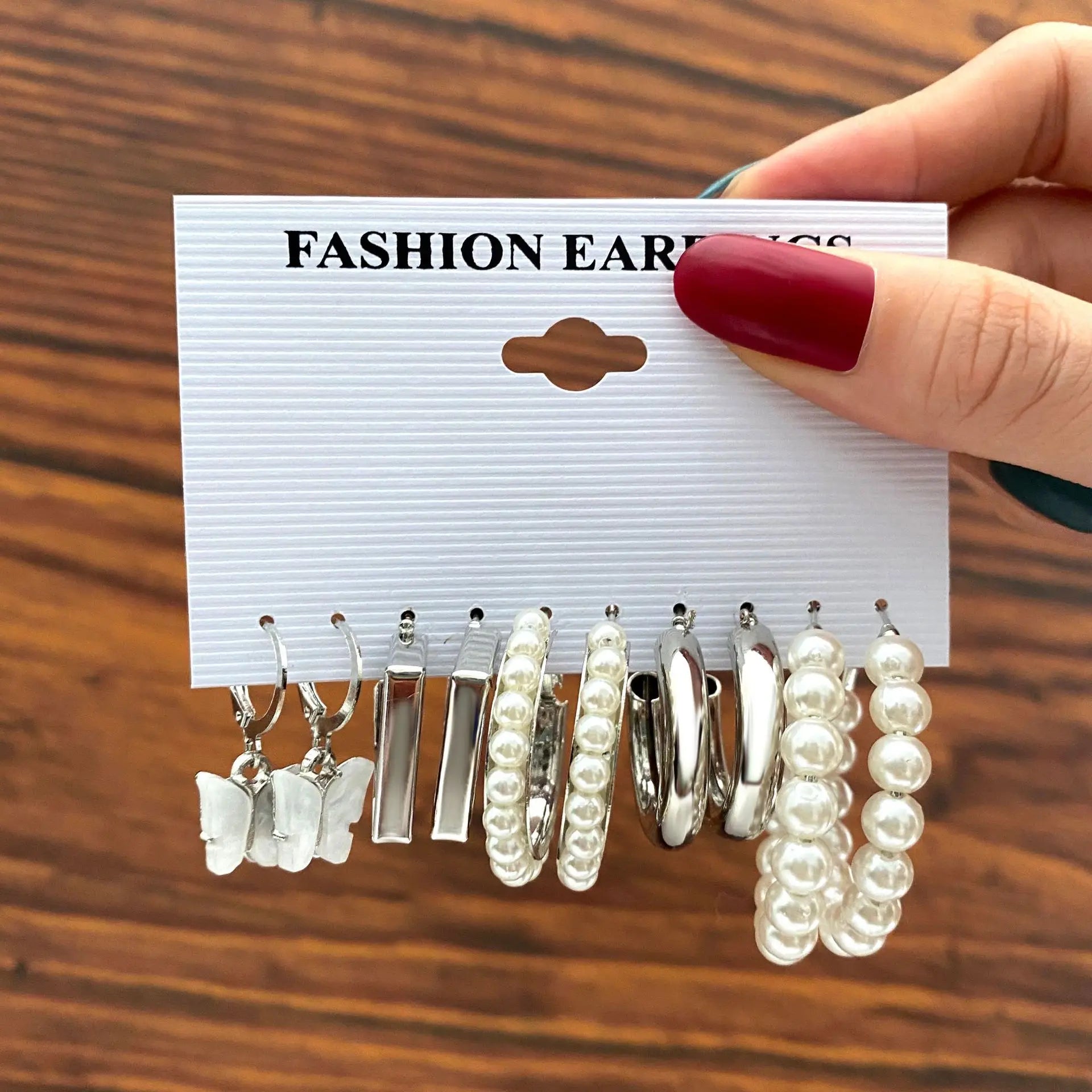 Wholesale 5 Pairs Set Pearl Hoop Earrings Retro Acrylic Butterfly Earring Sets for Women