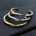 No Fade Stainless Steel Bangle Bracelet Trendy Twisted Engraved 'Always My Heart' Letters Three Color Gold Plating Wedding