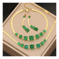 Stainless Steel Necklace Sets Earring Bracelet Gold With Emerald Green Zircon Diamonds Jewelry Sets