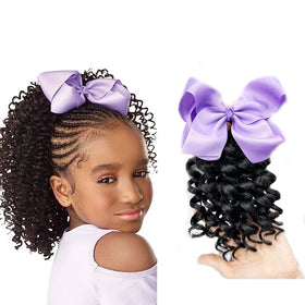 Fujia Little Girls Synthetic Ponytail Extensions High Temperature Fiber Curly Wavy Long Lasting No Tangle Pre-Bonded I-Tip Style
