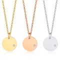 Hot Selling Luxury Stainless Steel CZ Zircon Link Chain Blank Disc Pendant Necklace