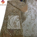 Luxury African Lace Fabric French Hand Made Embroidered Tulle Beaded and Sequins Lace Fabric for Nigerian Wedding Dress