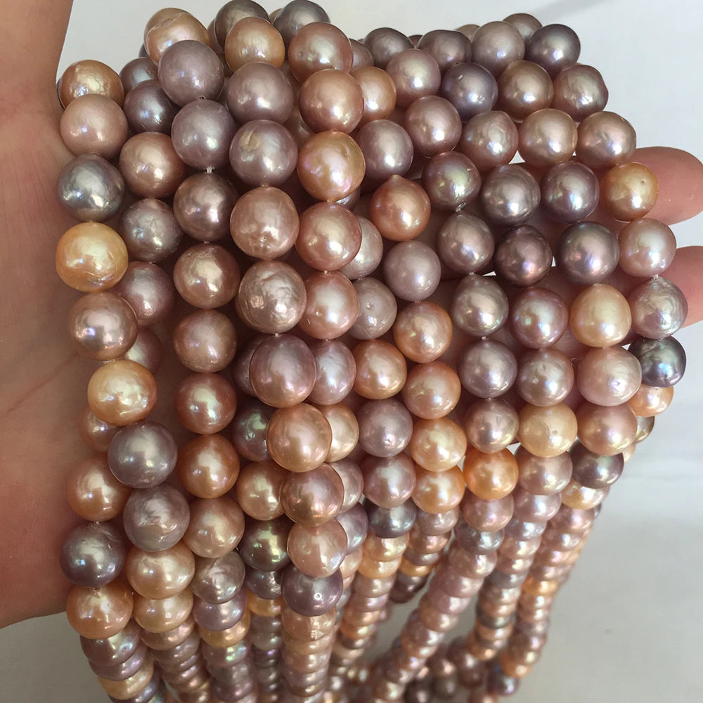 16-Inch Keshi Near Round Baroque Freshwater Pearl Nature-inspired Loose Pearl Strand -9-11mm Size