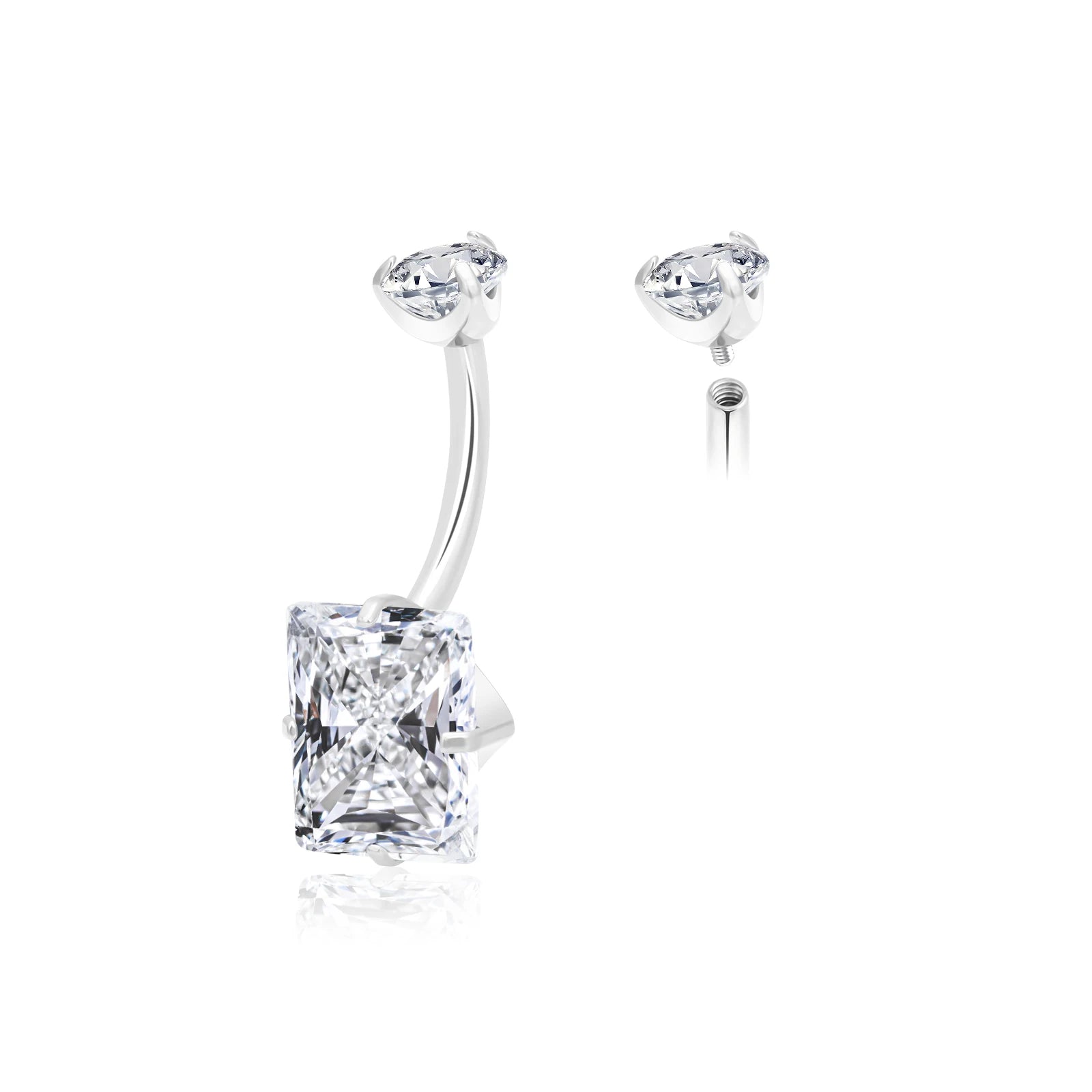 Factory Hot Sale Fashion Wedding F136 Rectangle Cut CZ Titanium Cubic Zircon Curved Barbell Belly Button Ring Piercing Gold