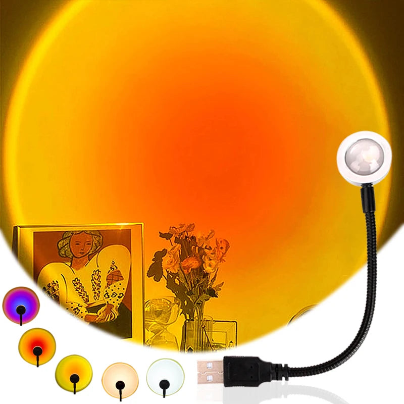 USB Projected Rainbow Sunset Lamp Home Decorative Wall Background Lighting Christmas Atmosphere Night Light Photography Lighting