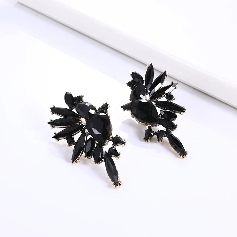 Luxury Glass Zircon Girls Earrings Black Geometric Rhinestone Stud Earrings for Gift