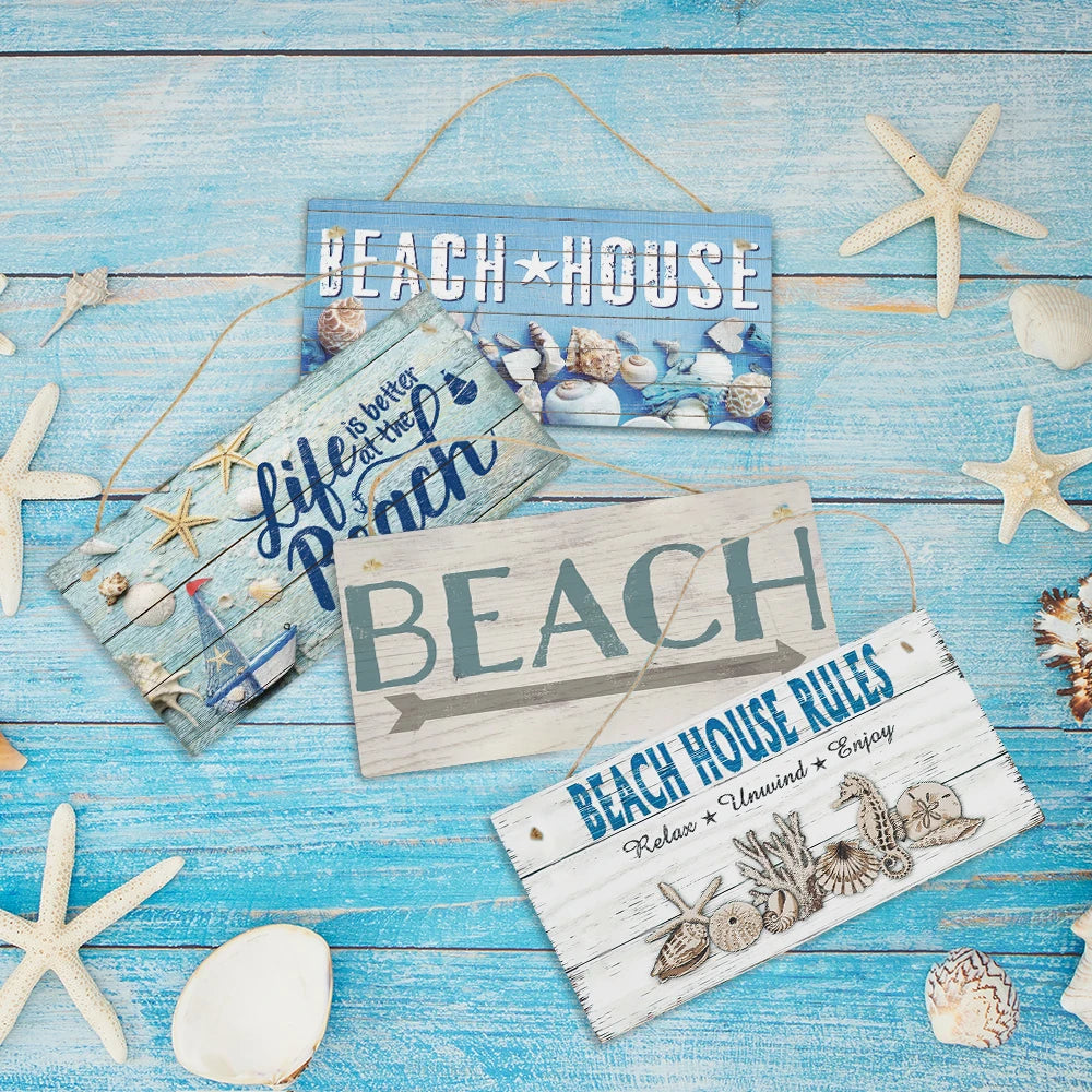 Putuo Decor Hot Sale New Beach Wooden Sign Hang Wall Craft Art Wood Sign Home Beach Seaside Decor