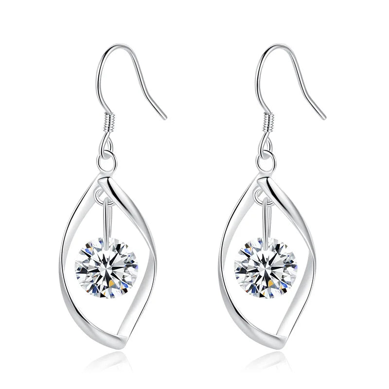 ED060 Wholesale Korean 925 Silver Hook Earrings Trendy Tassel Eardrop with Diamond Drop Hollow Out Leaf Shape for Party Wedding