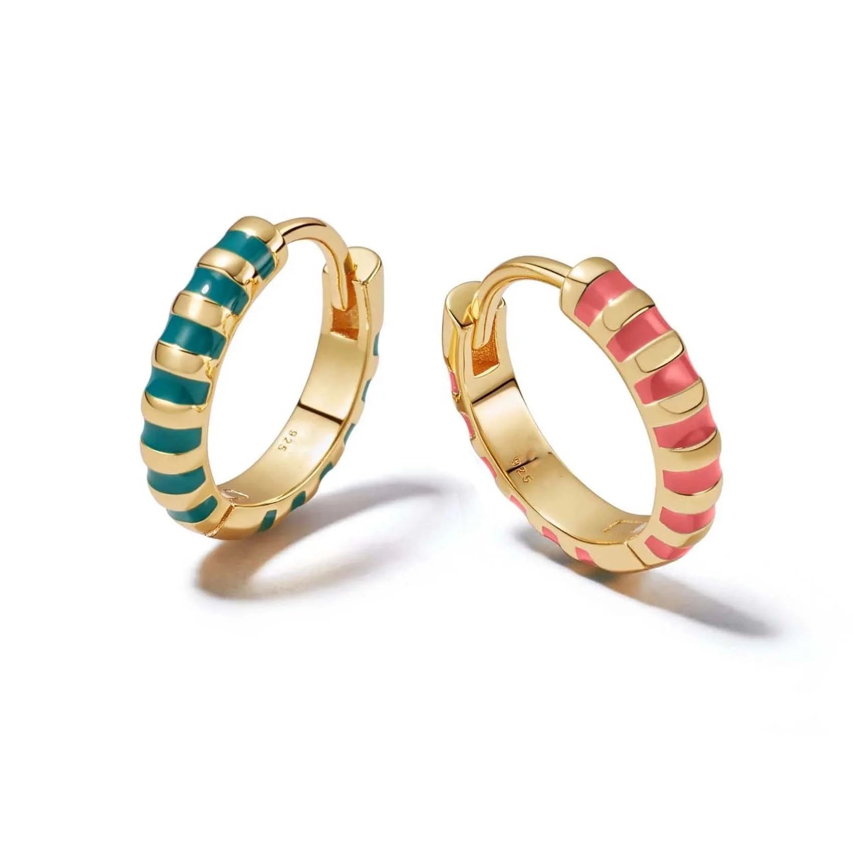 LOZRUNVE Gold Custom Colorful Enamel Strip Huggie Hoop Earring Sterling Silver 925
