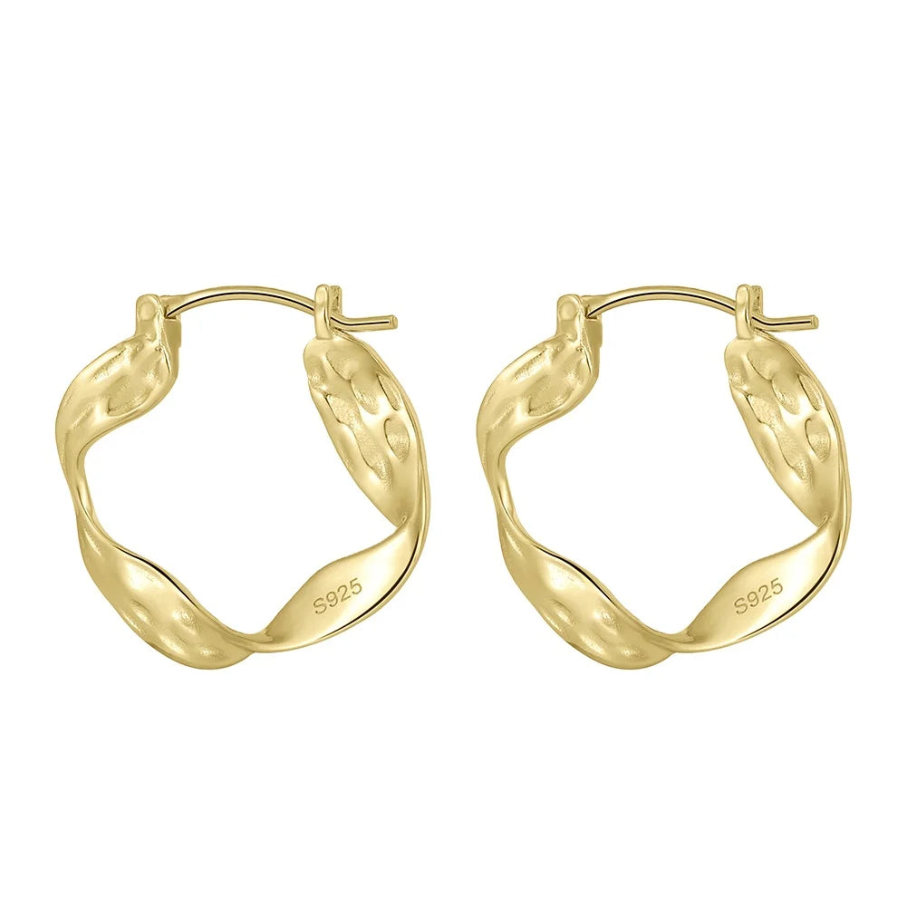 RINNTIN GAE02 Classic Geometric Design 925 Sterling Silver Vintage Irregular Wavy Lines Hoop Earrings Jewelry Wholesale