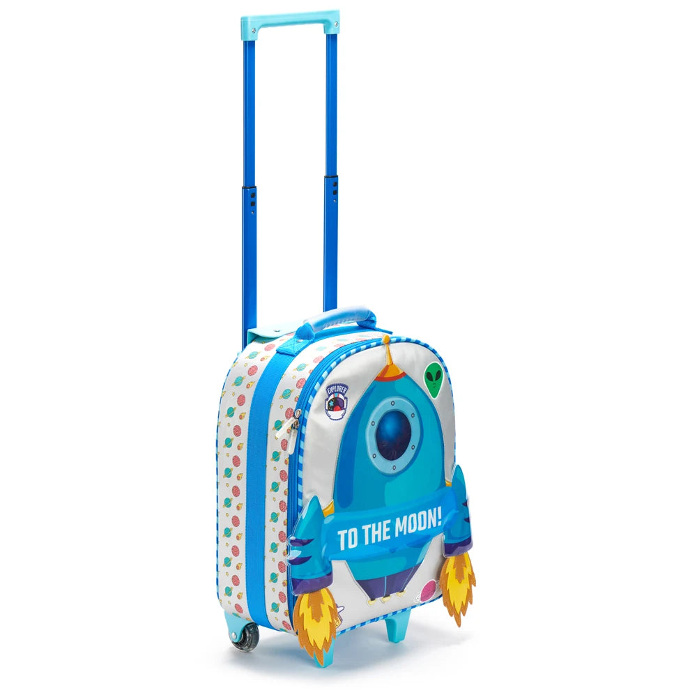 FSY Factory Boy Spaceship Rocket Pattern Kindergarten School Rolling Trolley Bags Elementary Student Backpack with Wheel Travel