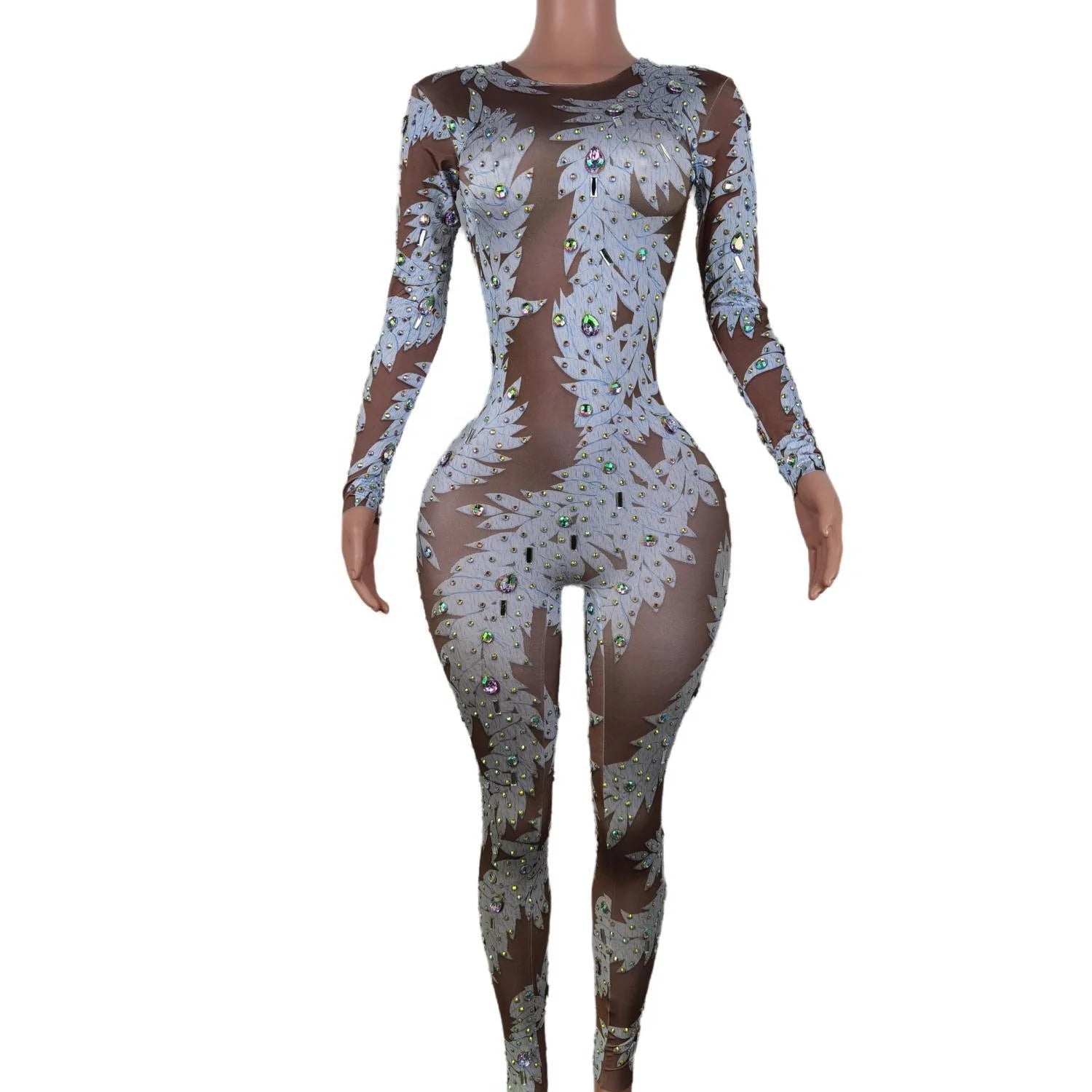 Fashion Elastic Plus Size Romper Showgirl Outfits Pole Dance Leotard Adult Stage Performance Bodysuits Women One Piece Jumpsuits