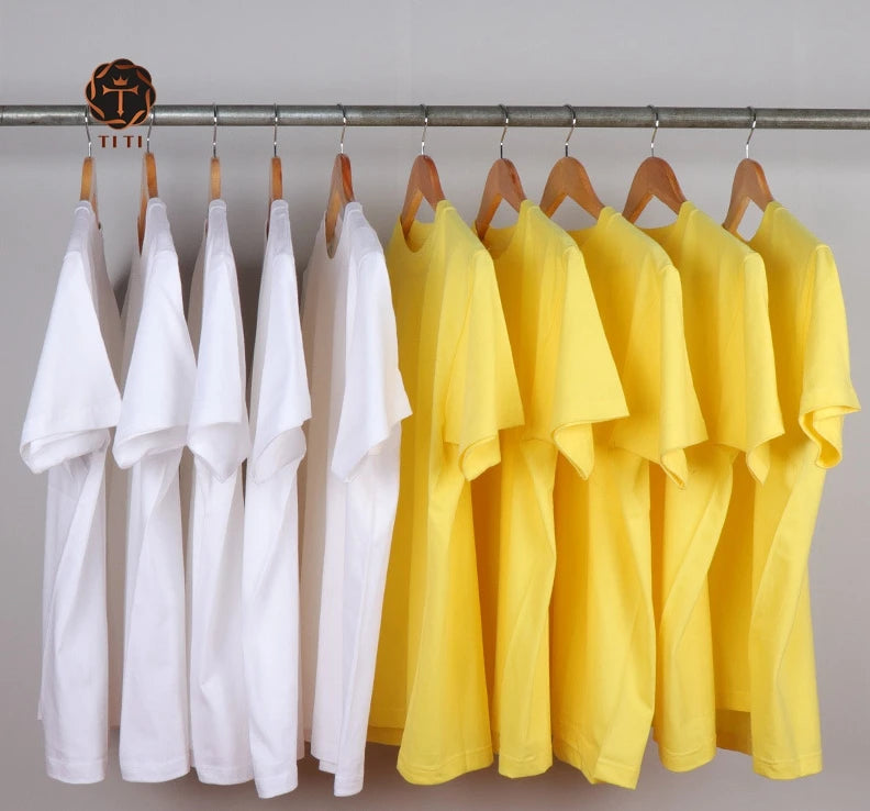TITI Wholesale 100% Cotton Heavyweight 230 Gram O-Neck T-Shirt Custom Yellow Short Sleeve for Men Oversized T-Shirt