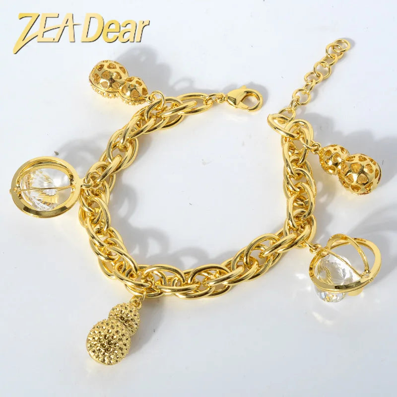 Fashion Jewelry Fashion 18k Gold Plated Zircon and Peanut Branch Charm Bracelets for Women