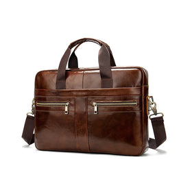 Unisex Business Office Brown Briefcase Messenger Real Pure PU Genuine Leather Laptop Bag Stylish for Men and Women