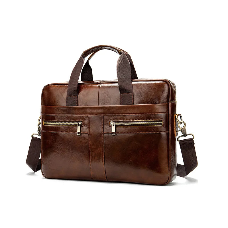 Unisex Business Office Brown Briefcase Messenger Real Pure PU Genuine Leather Laptop Bag Stylish for Men and Women
