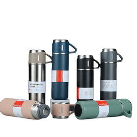 Business 500ml Gift Box Set Portable Business Cup Stainless Steel Thermos Cup One Cup Flasks Water Bottle with 3 Lids