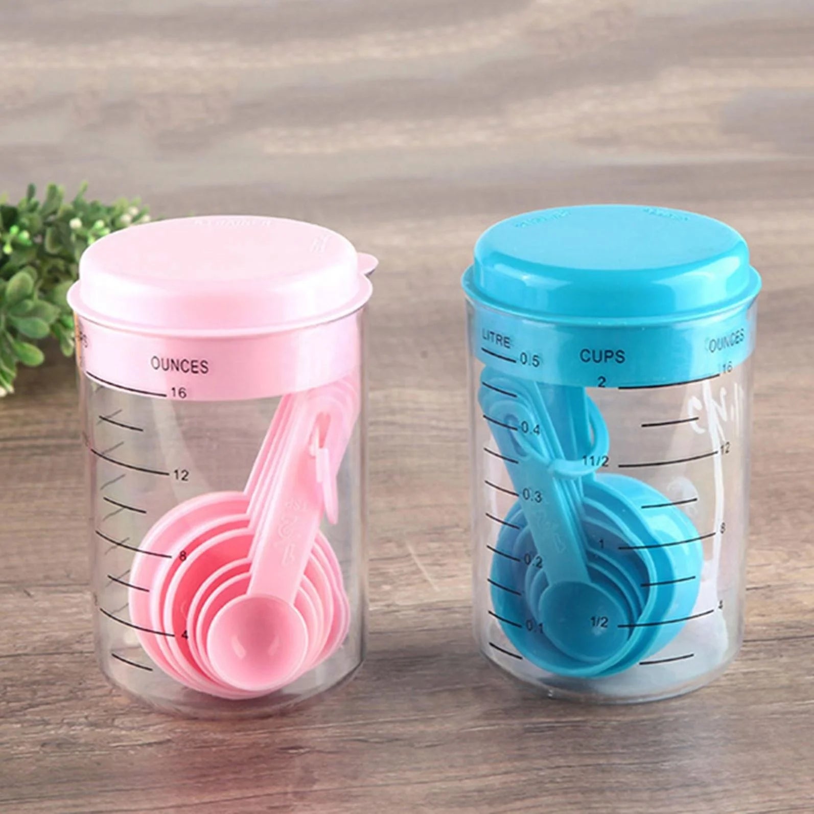 7 Pcs/set Measuring Cup Container Set Spout and Stackable Spoons Kits Plastic Tea Coffee Kitchen Utensils Baking Tools