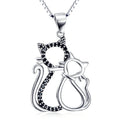 GP69 925 Sterling Silver Black White Cat Necklace Women Animal Necklace Pendant Lovers Gift Mom and Kids Mother Gift Jewelry
