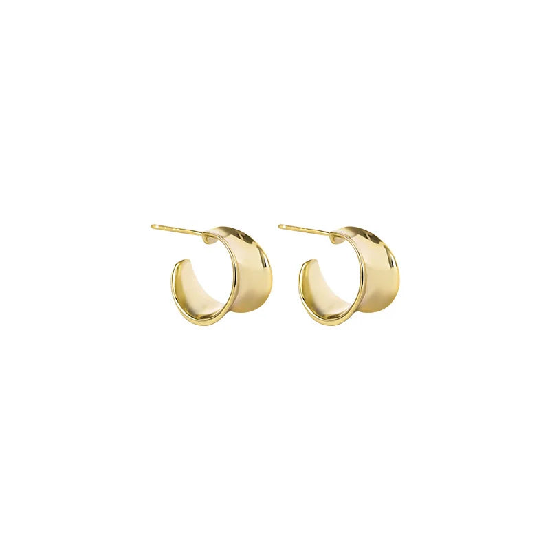 Minimalist Jewelry 925 Sterling Silver C Shape Earring Simple Irregular Curved Wide Surface Gold Plated Stud Earrings Women