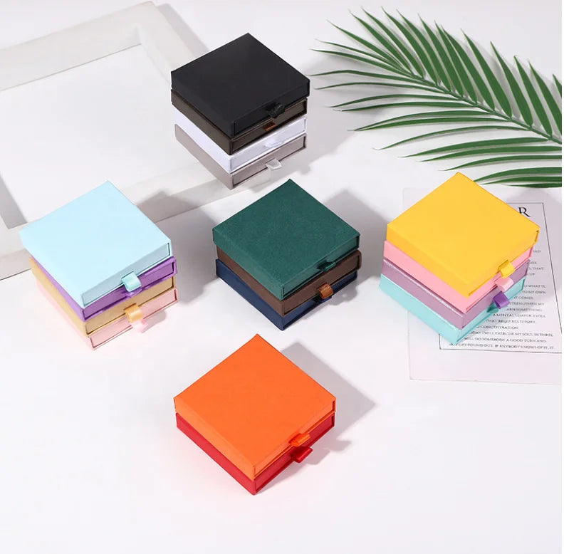 9x9x1.7 cm Colorful Paper Cardboard Thin Slim Drawer Sliding Jewelry Packaging Box Gift Necklace Earring Bracelet Ring Boxes