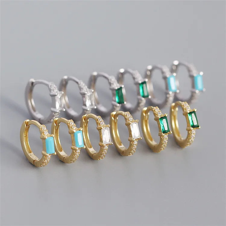 SP New Arrived Wholesale Square Diamond Hoop Earrings S925 Silver Made Crystal Turquoise Hoop Earrings