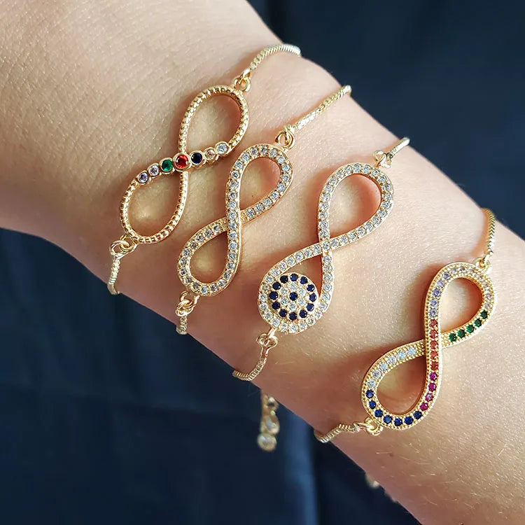 BC1261 Fashion Gold Plated Brass CZ Micro Pave Infinity Wrist Ladies Adjustable Bracelet Limitless Charm Women Copper Bracelet