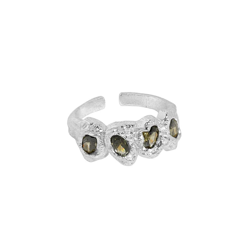 Handmade Geometric Irregular Zirconia Open Rings for Women 925 Sterling Silver Rings Fine Jewelry