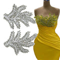 WRP-101 Custom Latest Leaf Shape Iron Patch Silver Rhinestone Applique Hot-Fix on Clothes Bodice Applique
