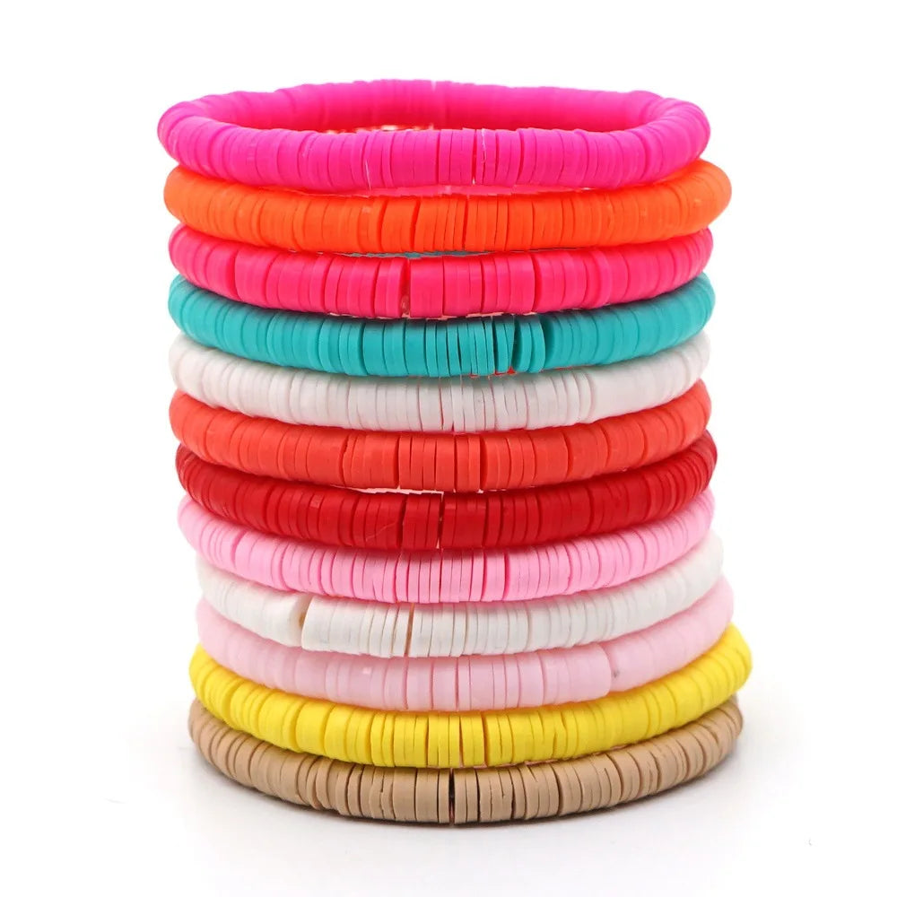 Surfer Clay Beaded Bracelets Elastic Colorful Polymer Beads Stackable Stretch Bohemian Aesthetic Summer Beach Jewelry