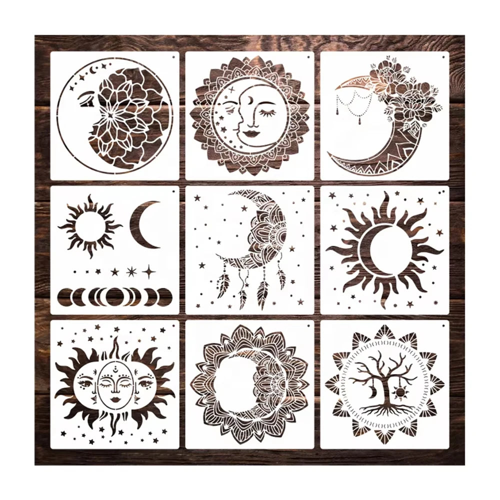 Mandala Sun and Moon Stencil Sun Flower Star Stencil Reusable Painting Templates