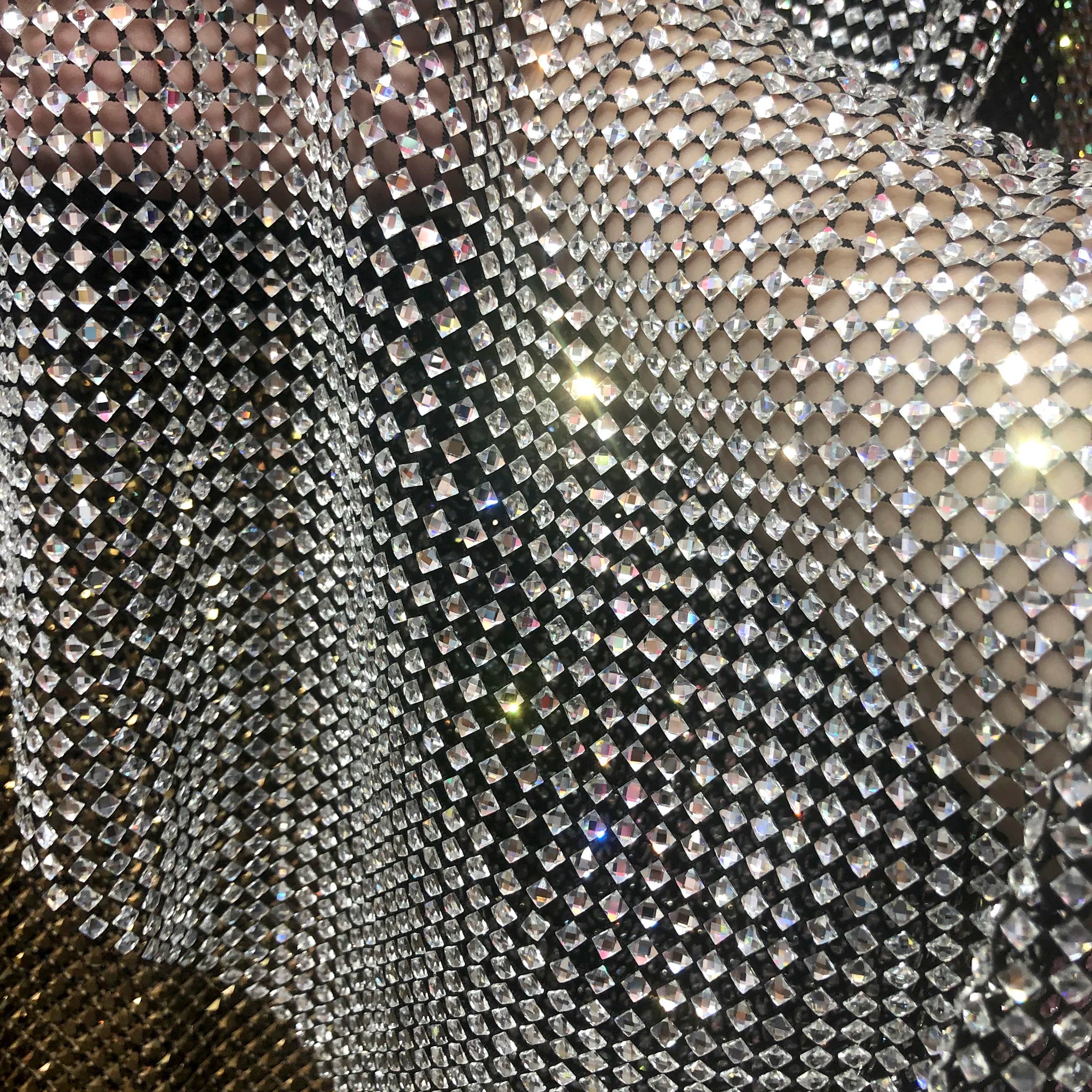 Haute Couture Crystal Rhinestone Square Diamonds Rhinestone Beaded Mesh Fabric