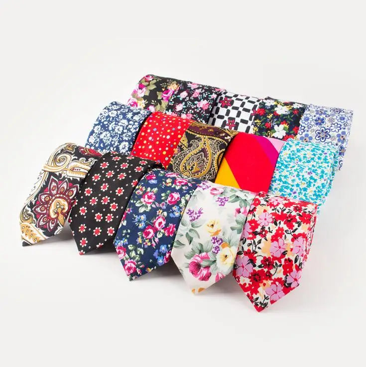 Floral Print Neck Ties Men Women Casual Cotton Necktie for Wedding Business Suits Skinny Tie Slim 6.5cm Men Necktie Gravatas