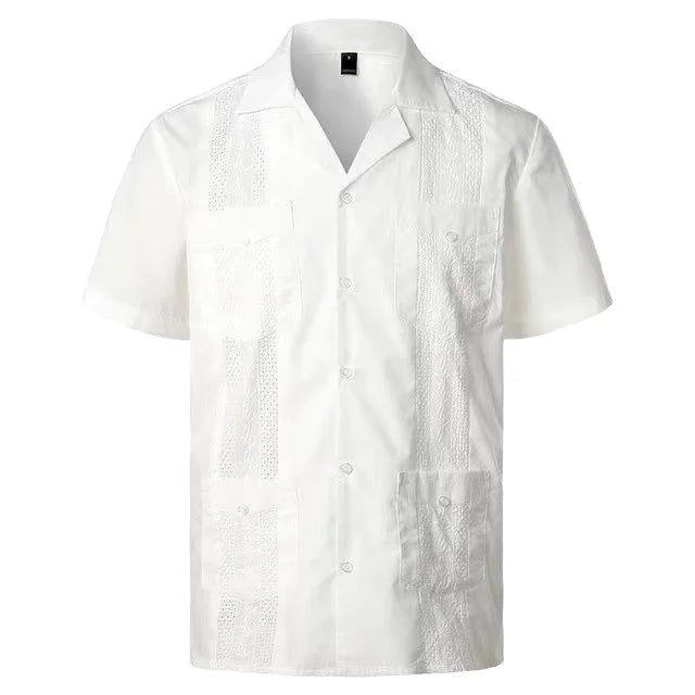Best-Selling Men's Shirt Casual Summer Solid Color100% Cotton Button-Down Features Pocket Embroidery Perfect for Stylish Outfits