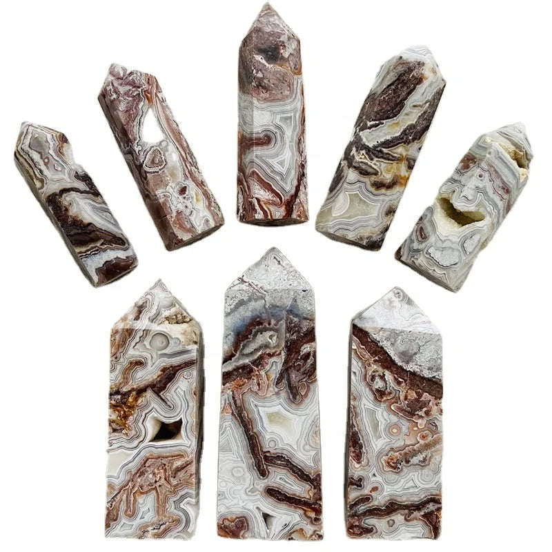 Natural Healing Crystal Stone Wand Tower Hand-Carved Crystal Crafts Mexico Agate Point